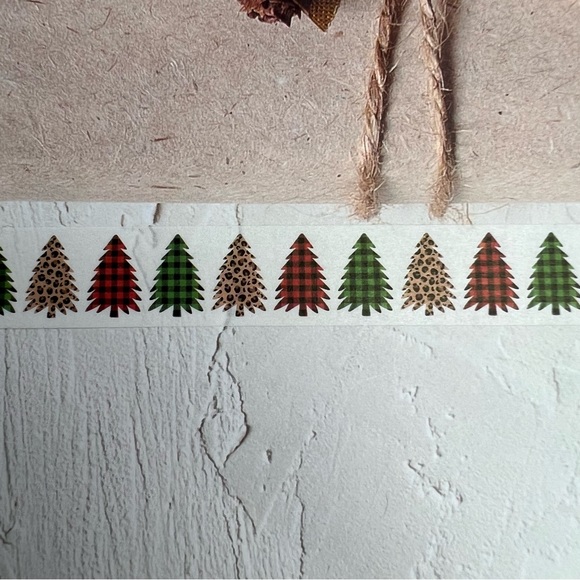 Buffalo Plaid & Leopard Print Trees, Christmas, Washi Tape, 1 Roll - Picture 6 of 8